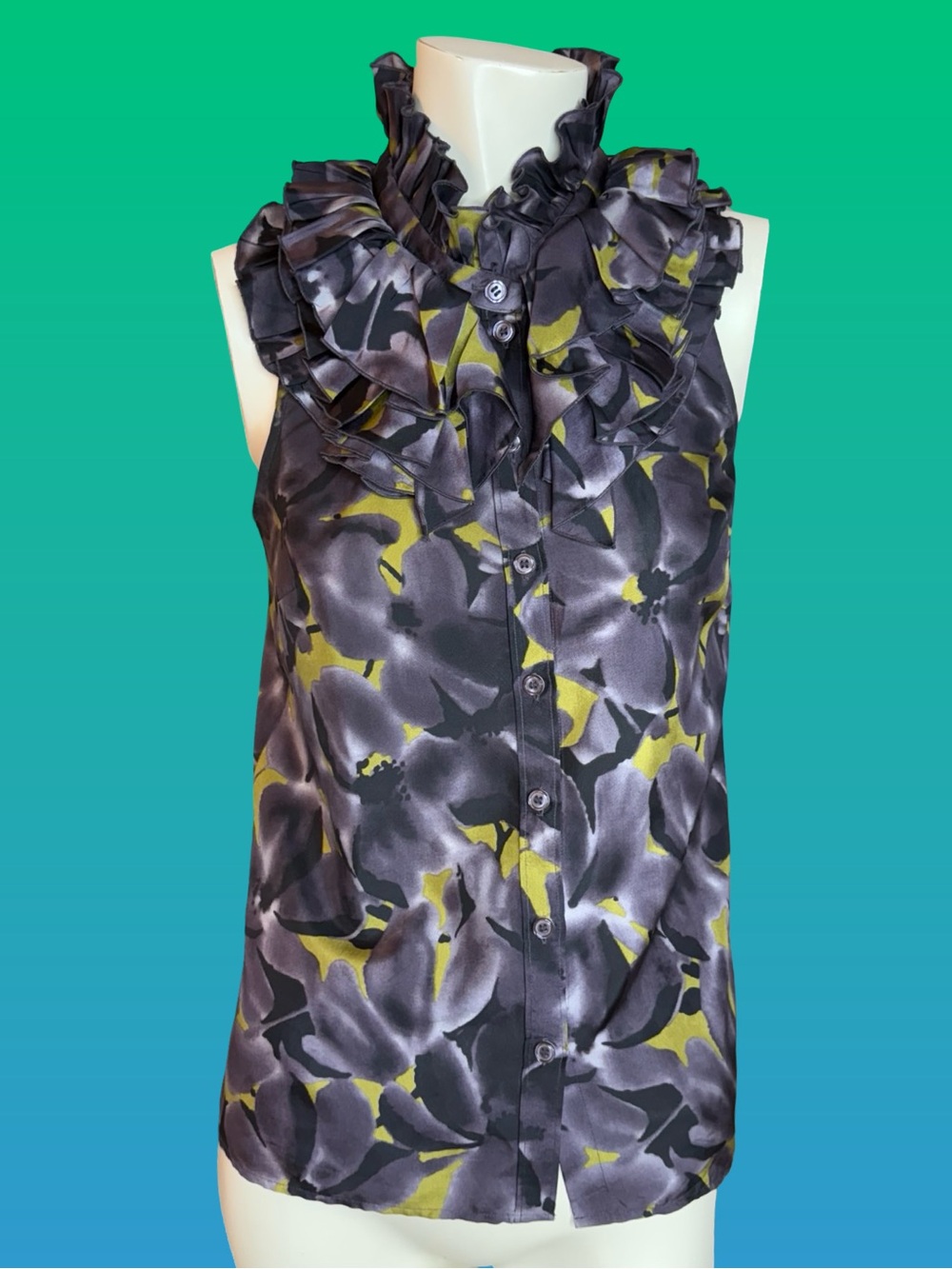 J.Crew 100% Silk Sleeveless Multilayer Ruffle Neck Floral Blouse Top - Picture 2 of 6